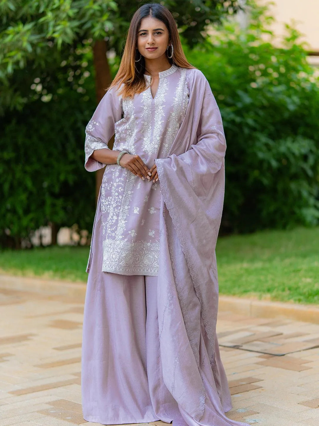 Buy Libas Art Mauve Embroidered Silk Blend Pakistani Suit Online at Rs ...