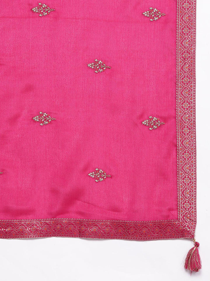 Pink Woven Design Silk Blend Straight Suit With Dupatta - Libas