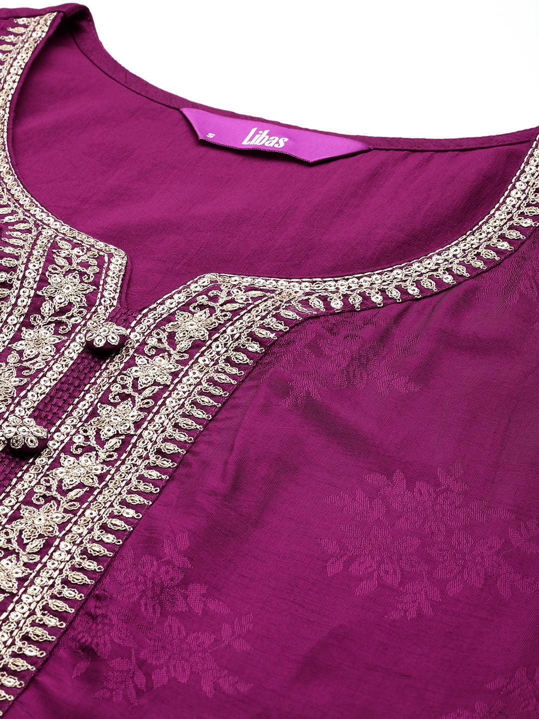 Maroon Yoke Design Silk Blend Straight Suit With Dupatta - Libas