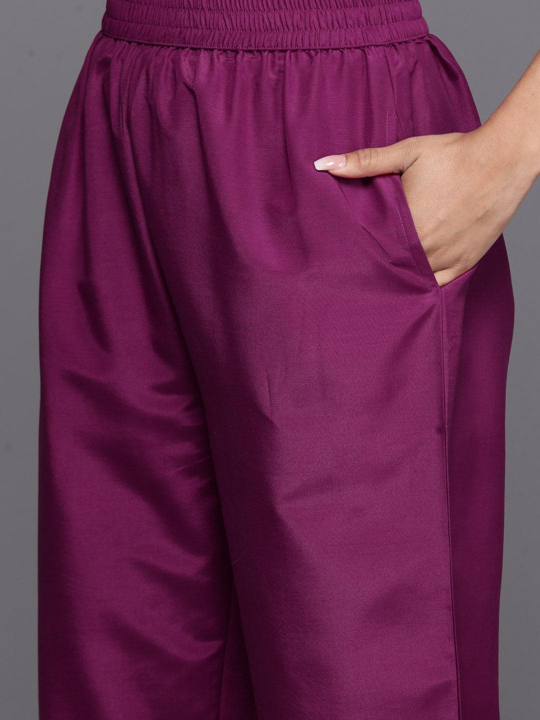 Maroon Yoke Design Silk Blend Straight Suit With Dupatta - Libas