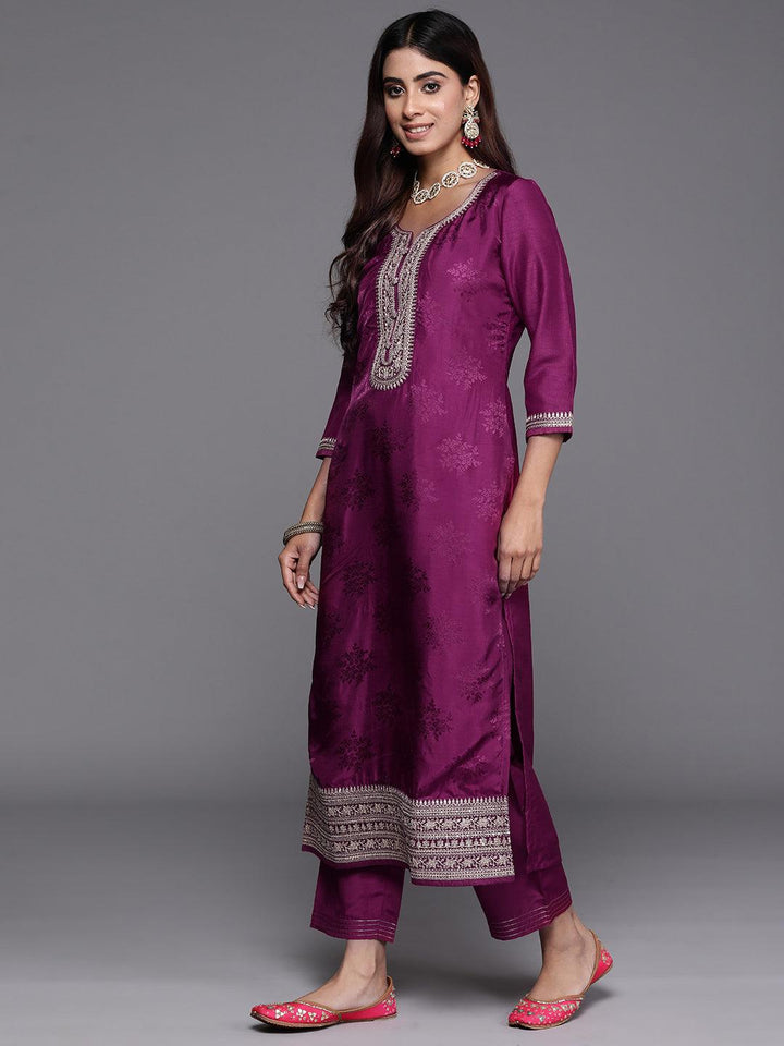 Maroon Yoke Design Silk Blend Straight Suit With Dupatta - Libas