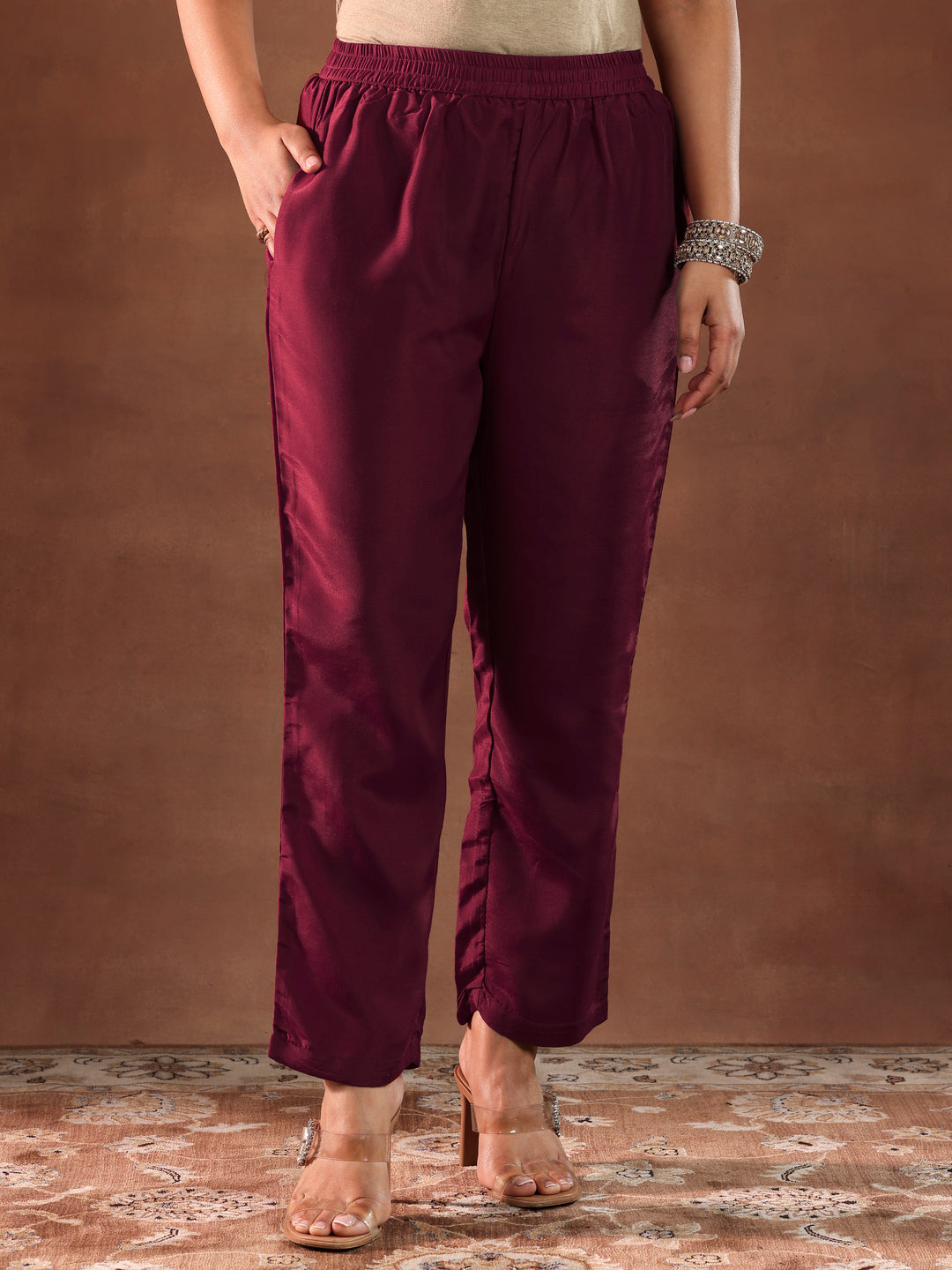  Maroon Woven Design Silk Blend Straight Suit With Dupatta 