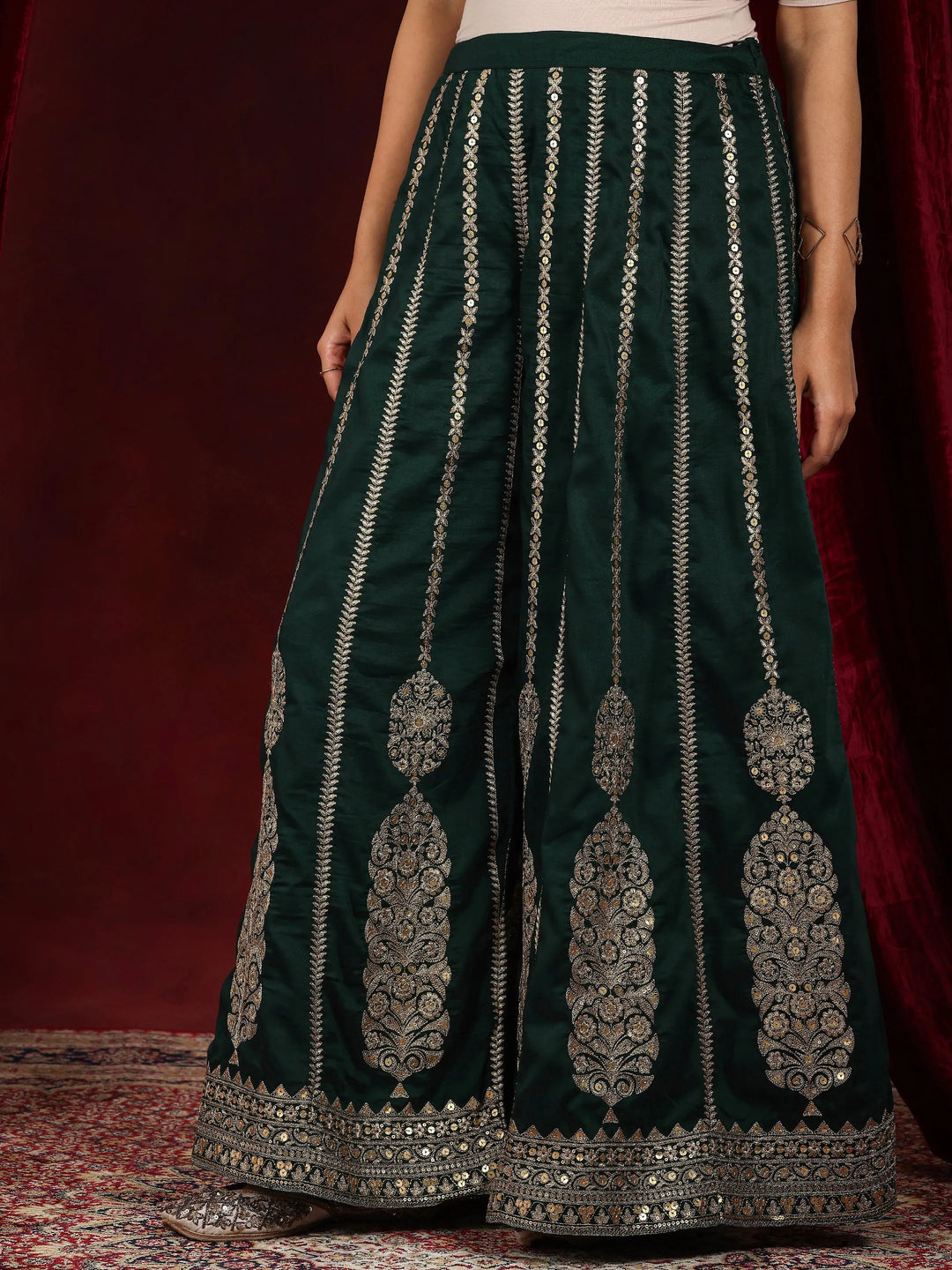  Libas Art Green Embroidered Silk Blend Straight Suit With Dupatta 