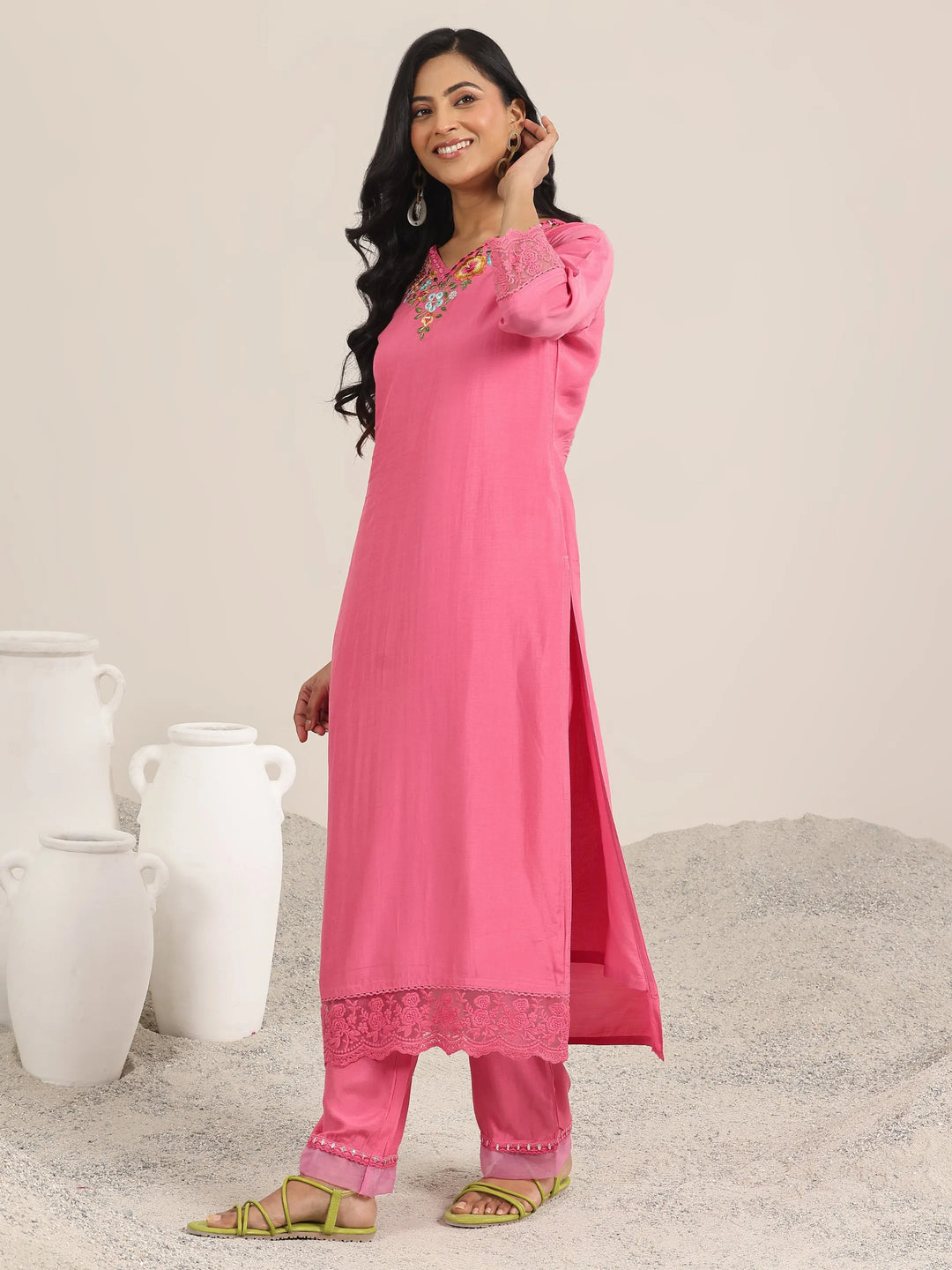  Pink Yoke Design Cotton Blend Straight Suit With Dupatta 