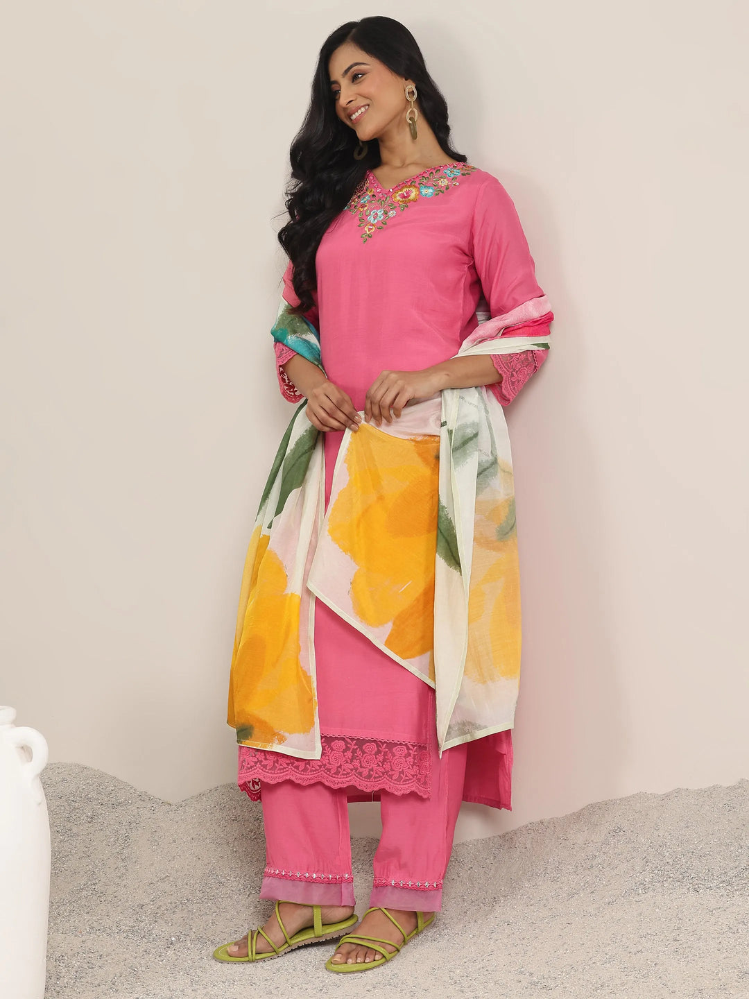  Pink Yoke Design Cotton Blend Straight Suit With Dupatta 