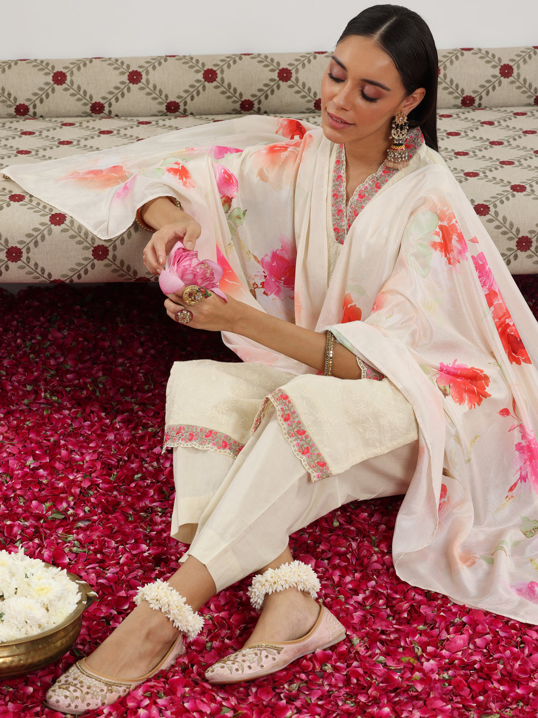  Off White Embroidered Cotton Straight Suit With Dupatta 