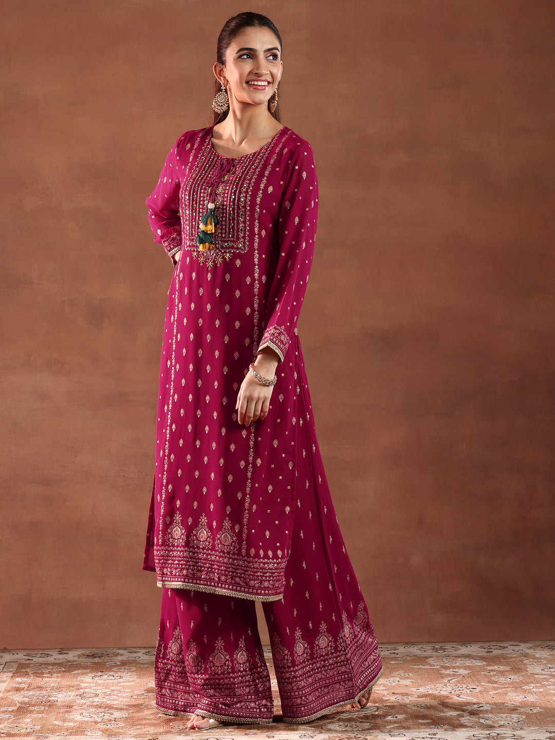  Pink Printed Georgette Straight Suit With Dupatta 