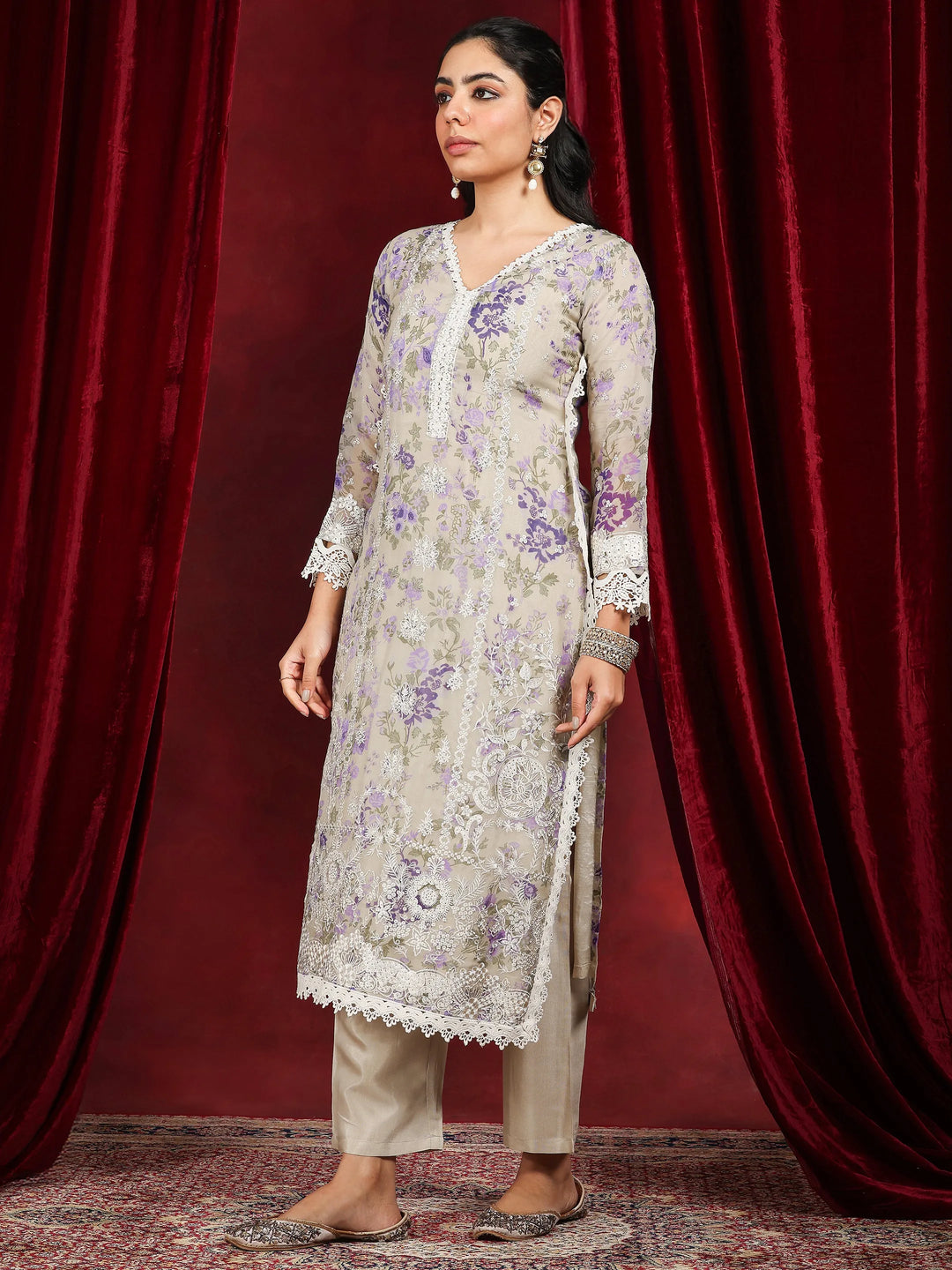  Libas Art Grey Printed Organza Straight Suit With Dupatta 