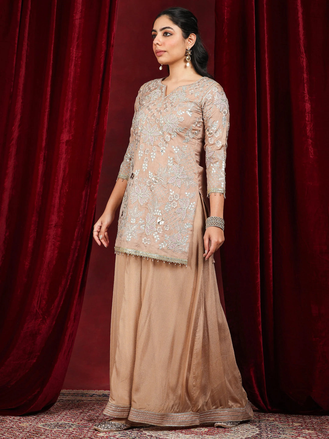  Libas Art Nude Embroidered Silk Blend Straight Suit With Dupatta 