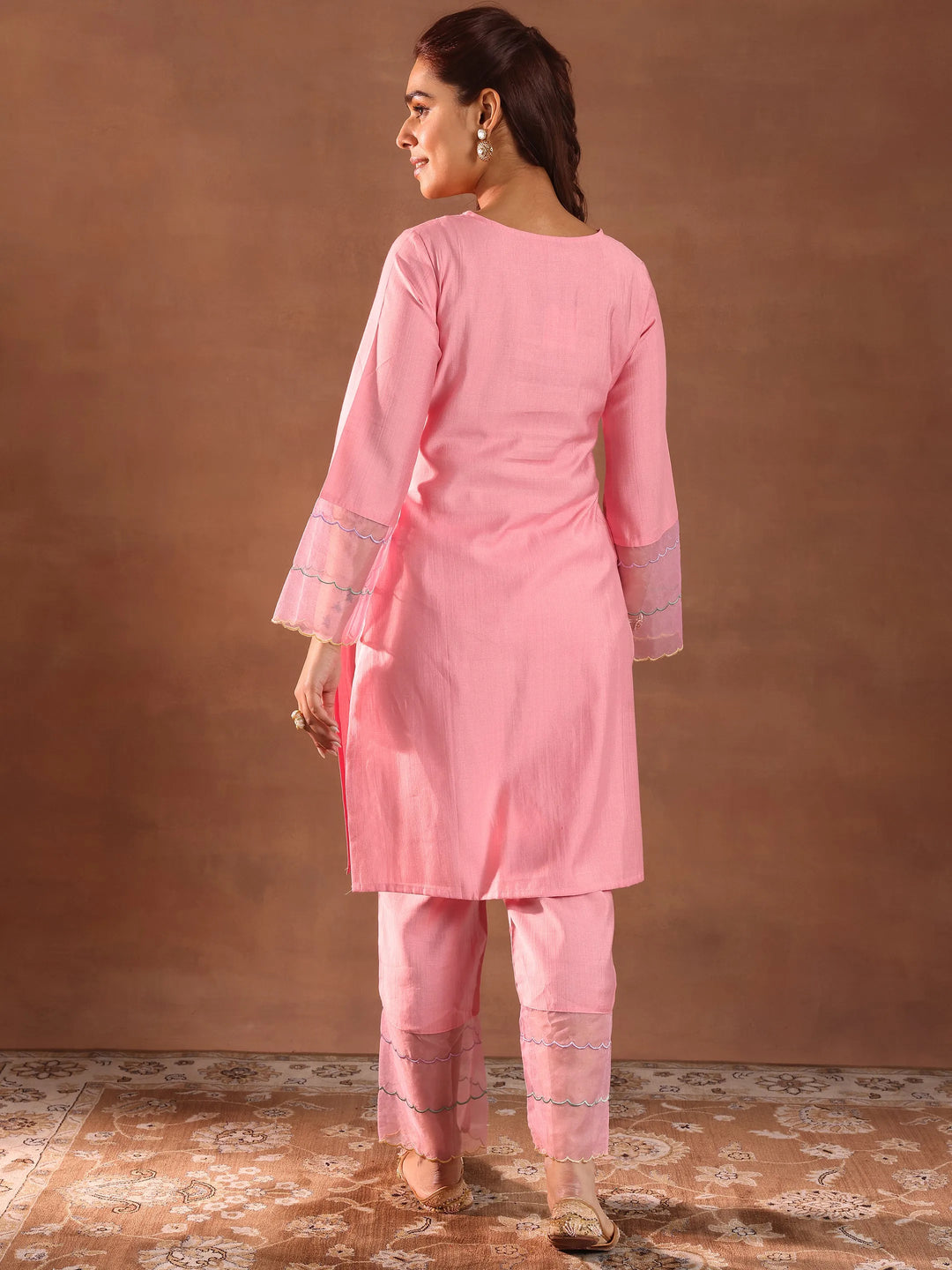  Pink Yoke Design Silk Blend Straight Kurta Set 