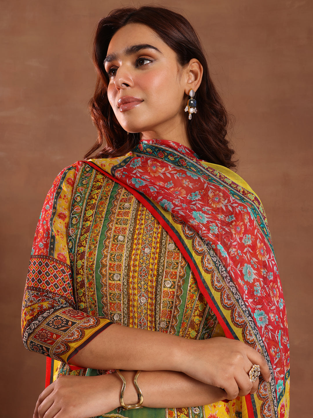  Mutli Printed Organza Straight Suit With Dupatta 