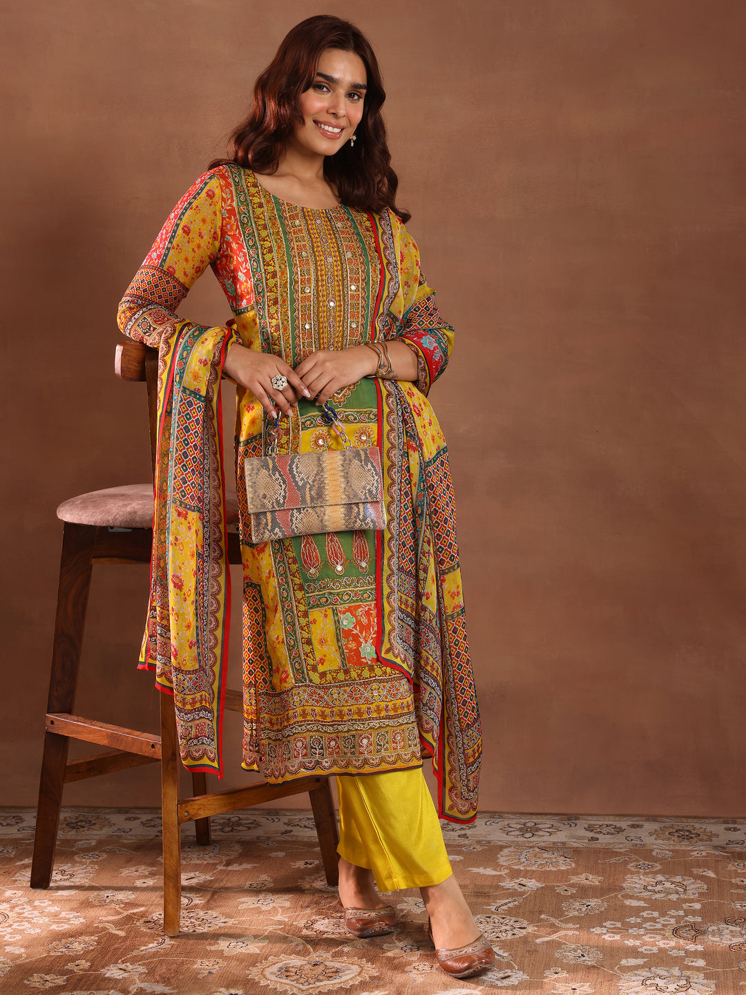  Mutli Printed Organza Straight Suit With Dupatta 