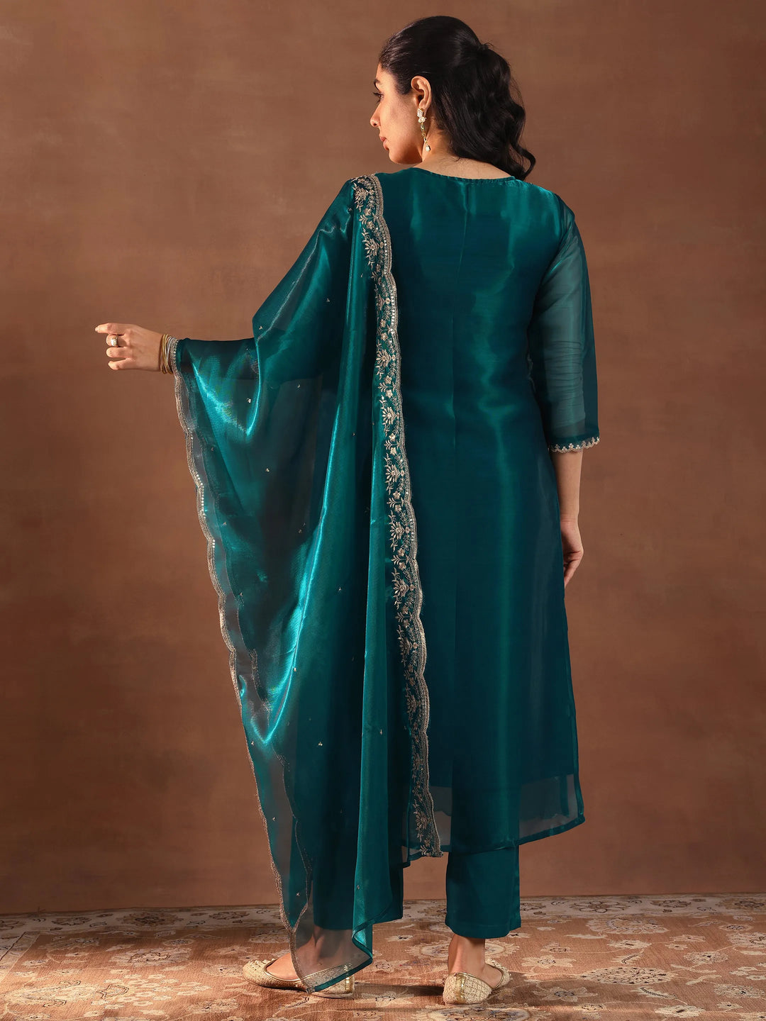  Teal Yoke Design Tissue Straight Suit With Dupatta 