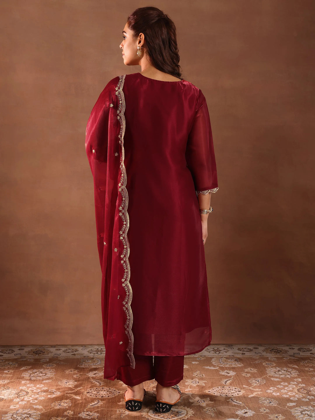  Maroon Yoke Design Tissue Straight Suit With Dupatta 