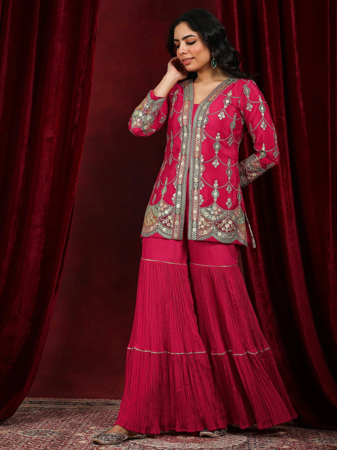  Libas Art Pink Embroidered Silk Blend Straight Suit With Dupatta 