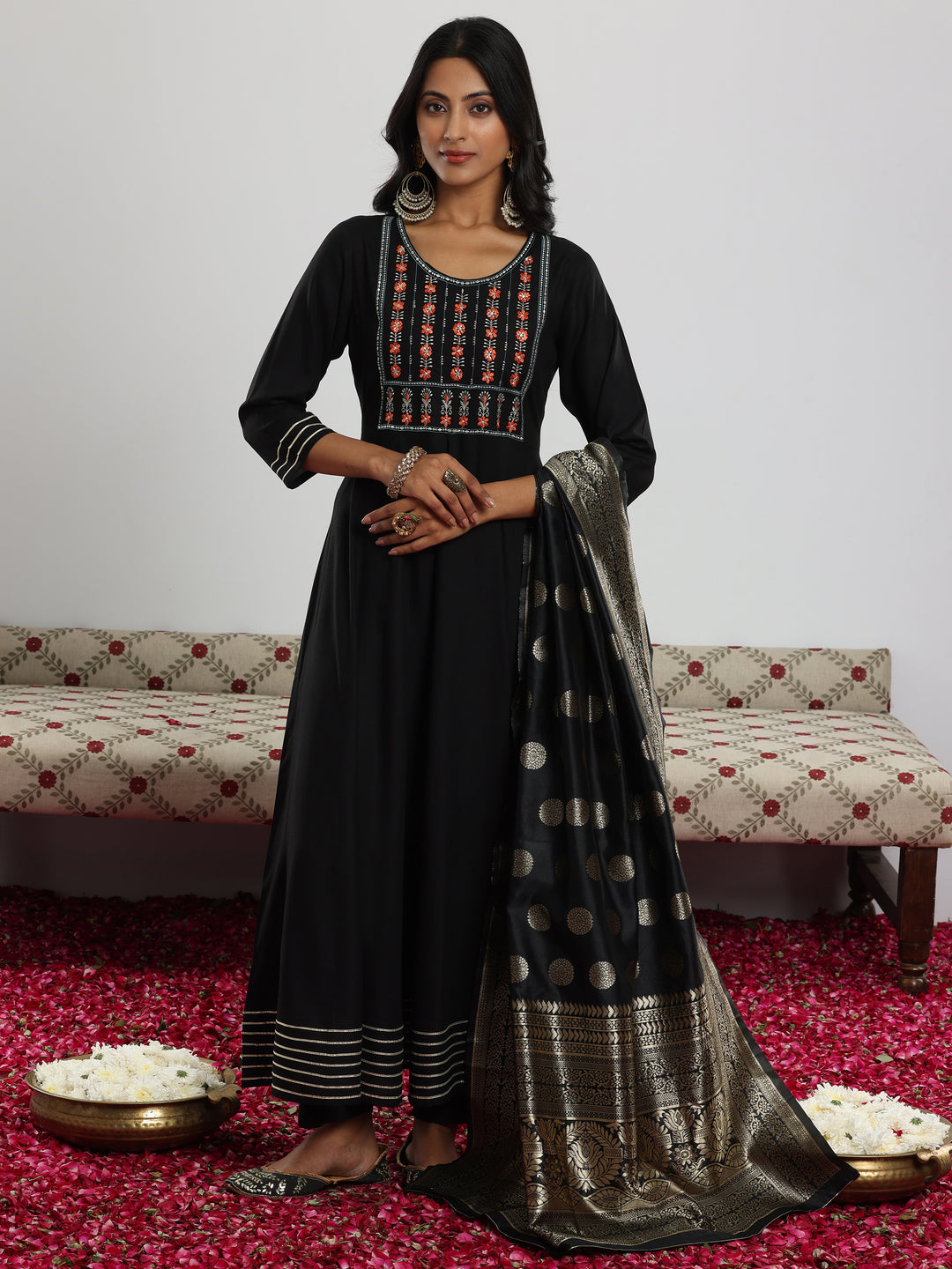  Black Yoke Design Rayon Anarkali Suit With Dupatta 