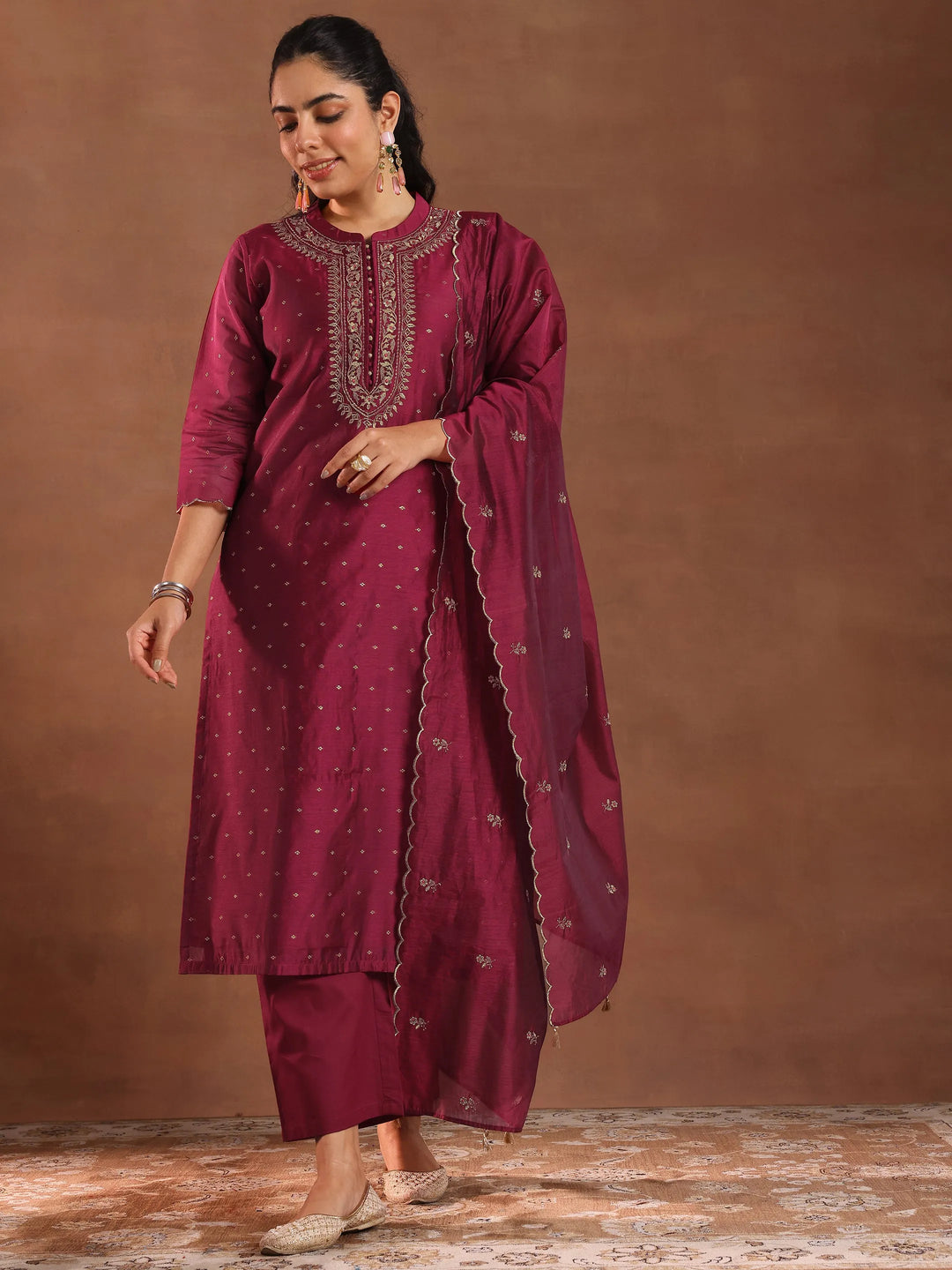  Maroon Woven Design Chanderi Silk Straight Suit With Dupatta 