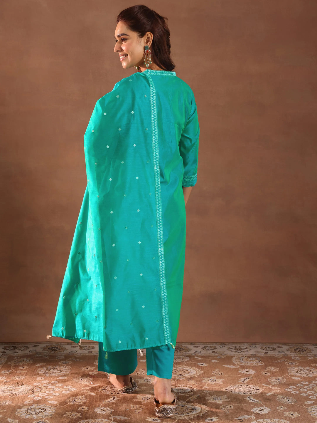  Turquoise Blue Woven Design Chanderi Silk Straight Suit With Dupatta 