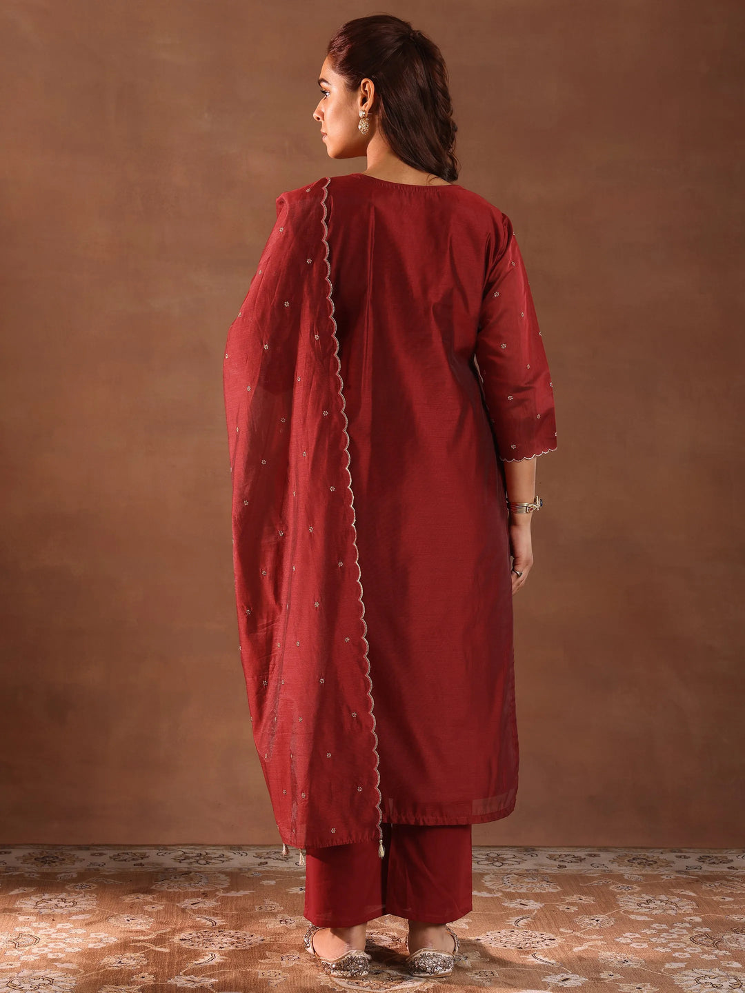  Maroon Embroidered Chanderi Silk Straight Suit With Dupatta 