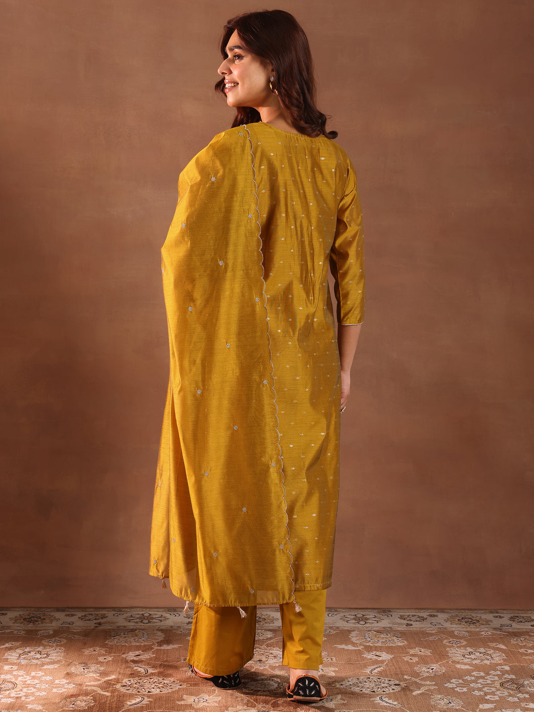  Mustard Woven Design Chanderi Silk Straight Suit With Dupatta 