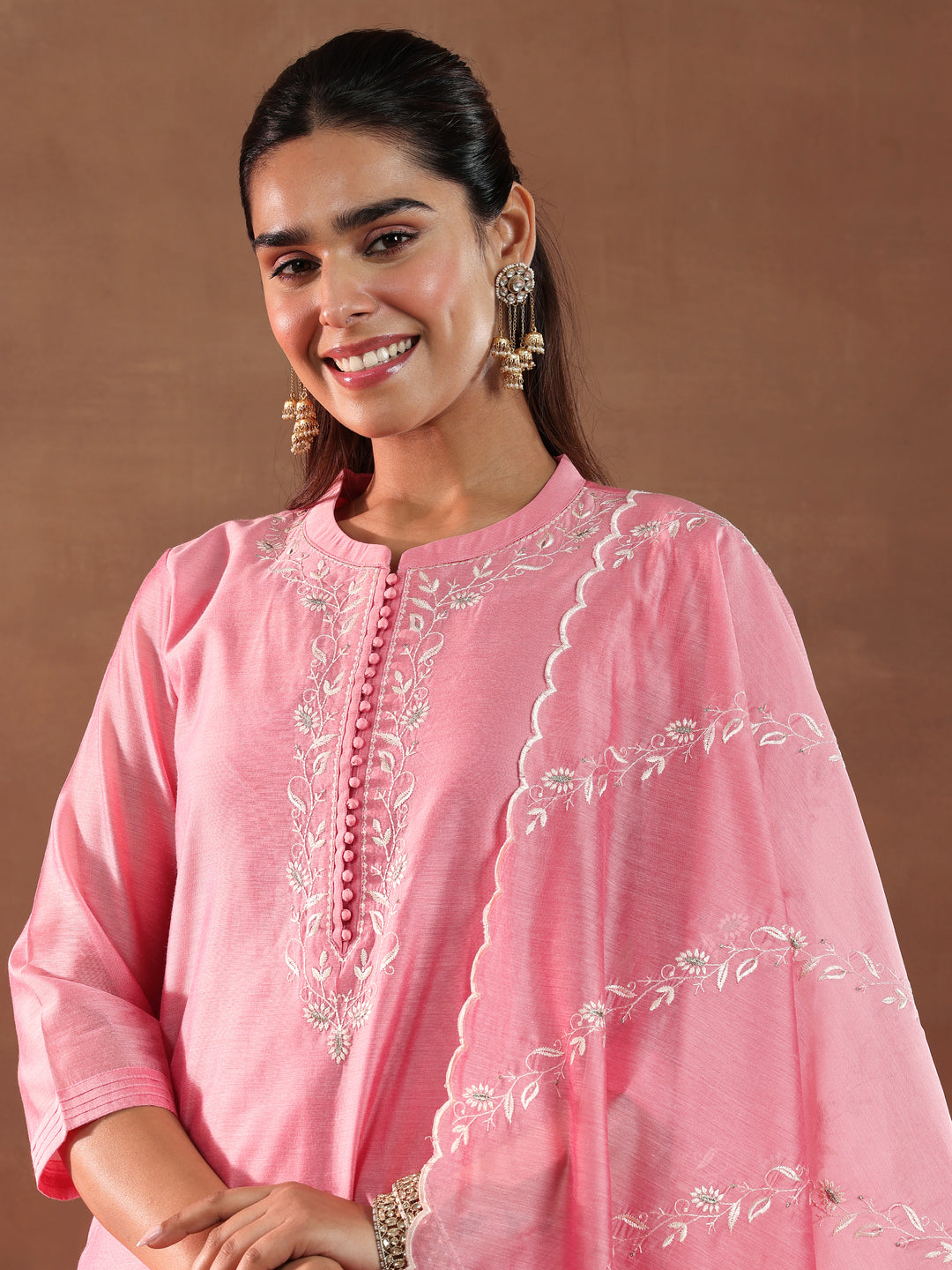  Coral Yoke Design Chanderi Silk Straight Suit With Dupatta 