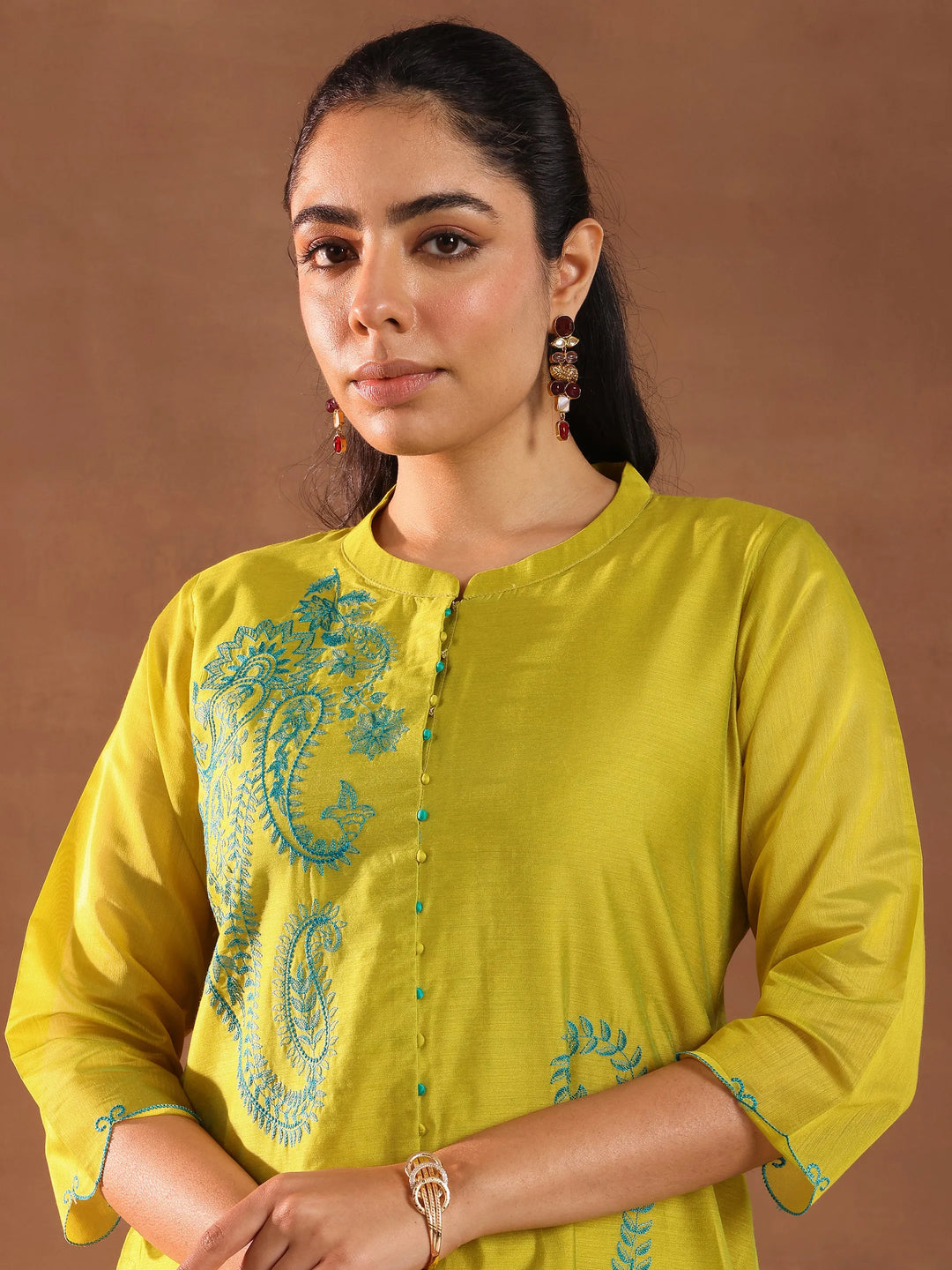  Lime Embroidered Chanderi Silk Straight Suit With Dupatta 