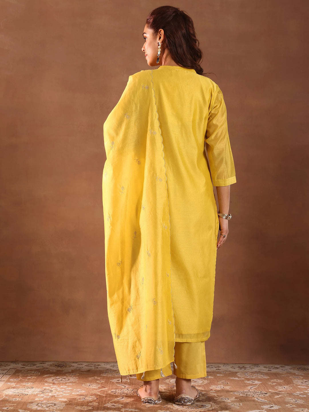  Mustard Embroidered Chanderi Silk Straight Suit With Dupatta 