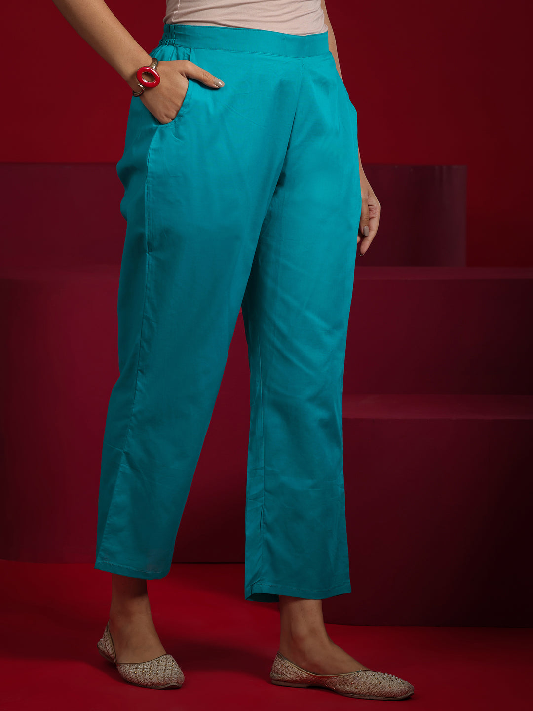  Libas Art Teal Embroidered Chanderi Silk Straight Suit With Dupatta 