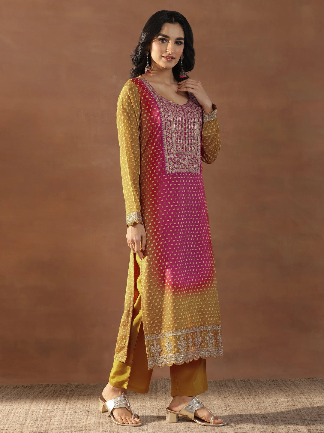  Pink Embroidered Silk Blend Straight Suits With Dupatta 