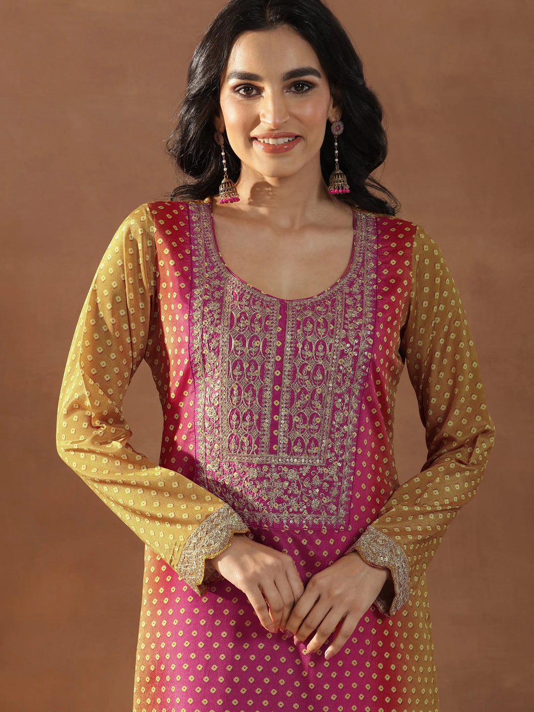  Pink Embroidered Silk Blend Straight Suits With Dupatta 