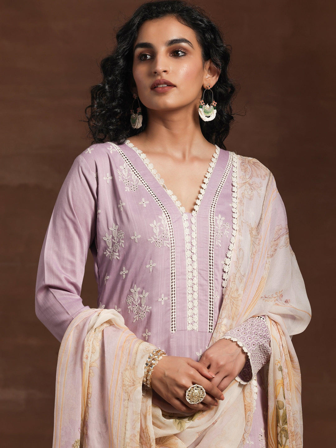 Lilac Embroidered Silk Blend Straight Suit With Dupatta - Libas 