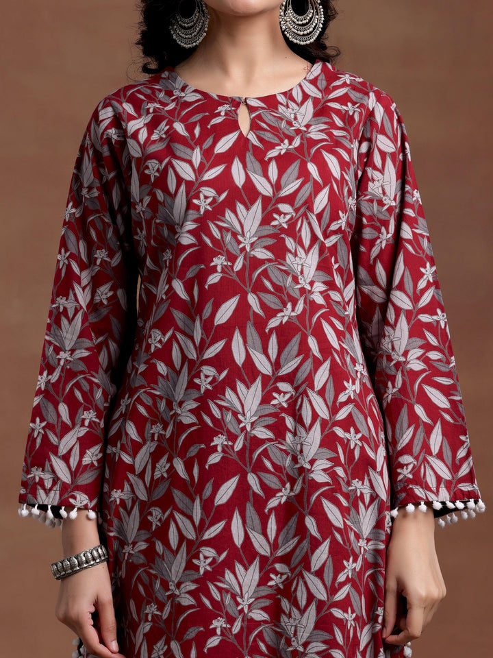 Rust Printed Cotton Pathani Kurta Set - Libas