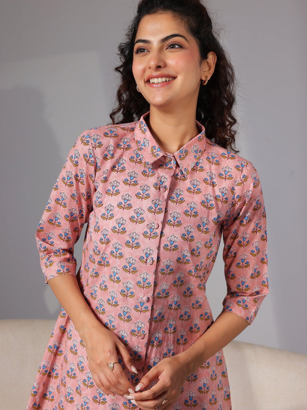 Peach Printed Cotton Night Suits - Libas 