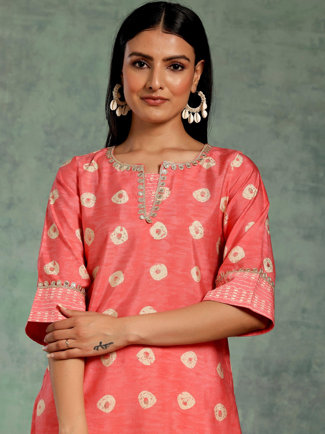 Peach Printed Silk Blend Straight Kurta Set - Libas 