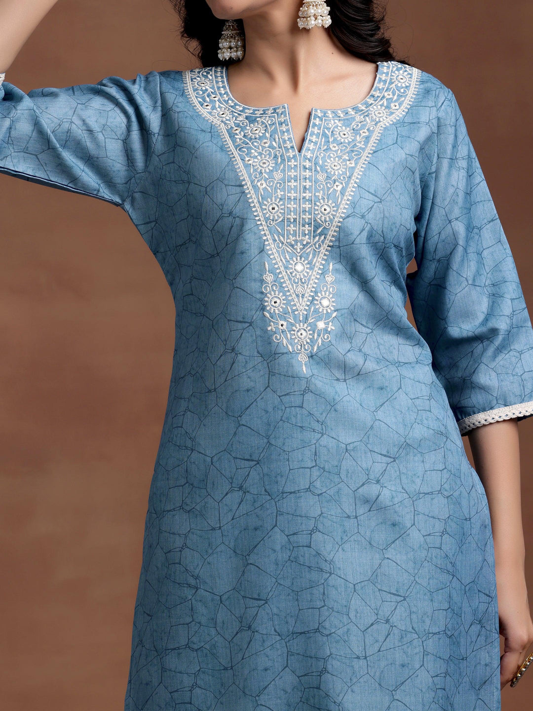 Blue Yoke Design Cotton Straight Suit With Dupatta - Libas 