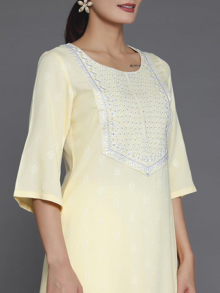 Yellow Woven Design Rayon Straight Kurta - Libas