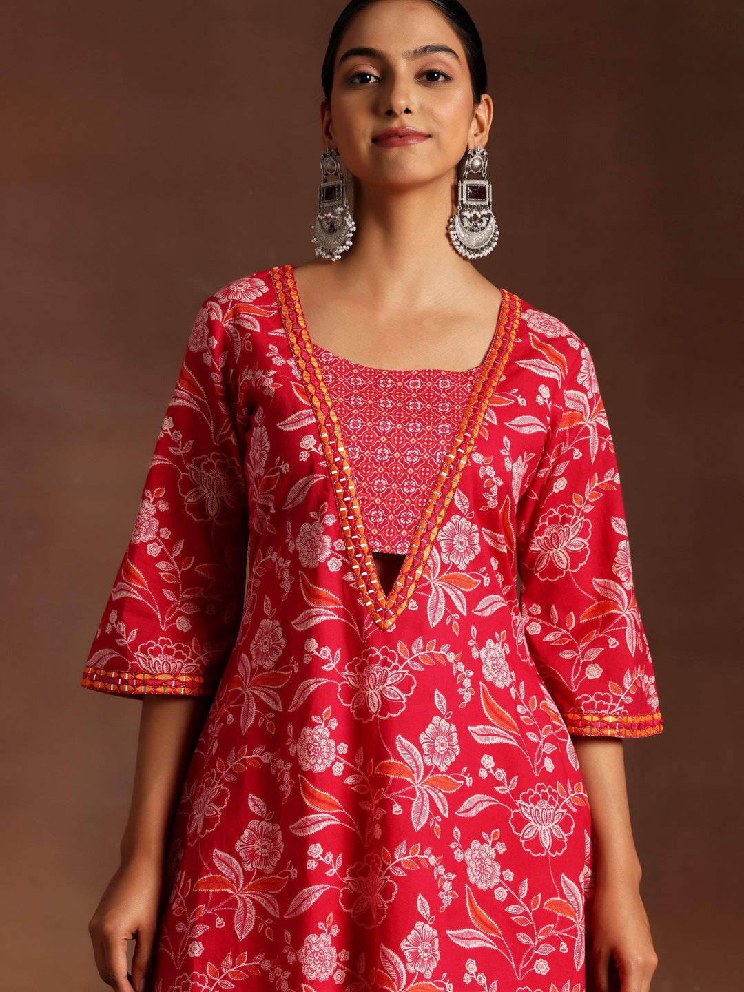 Naghma Pink Printed Cotton A-Line Kurta With Palazzos - Libas 