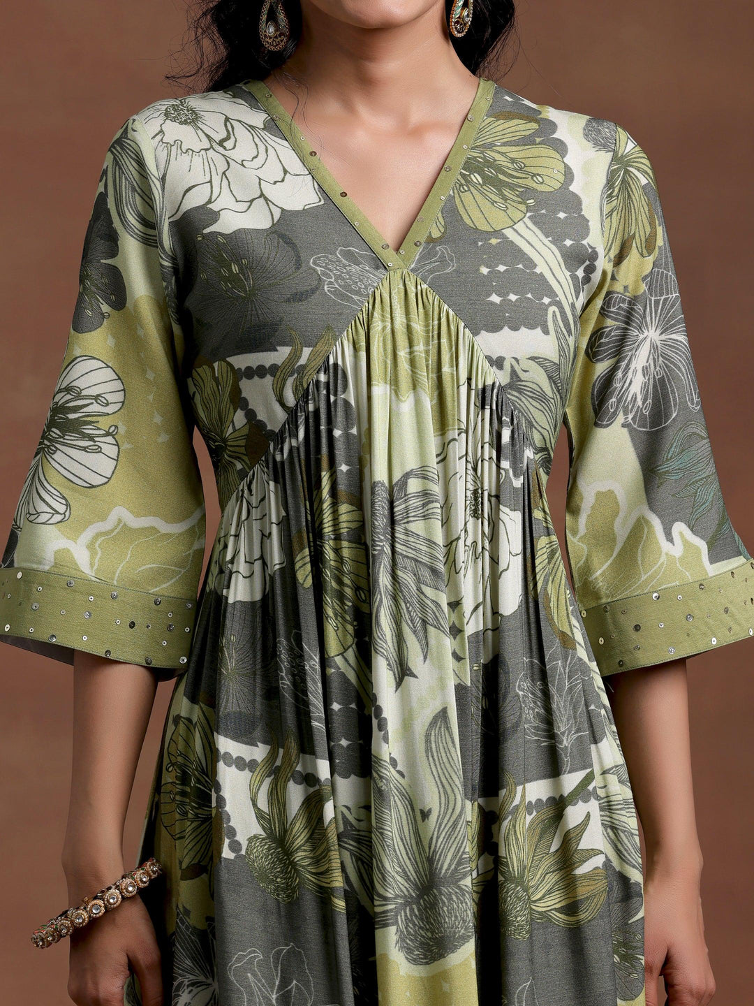 Green Printed Rayon A-Line Kurta With Trousers - Libas