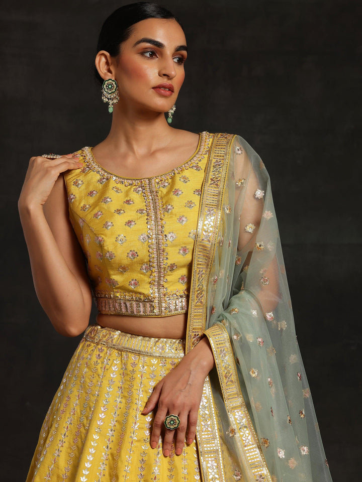 Libas Art Yellow Embroidered Silk Blend Lehenga Set - Libas