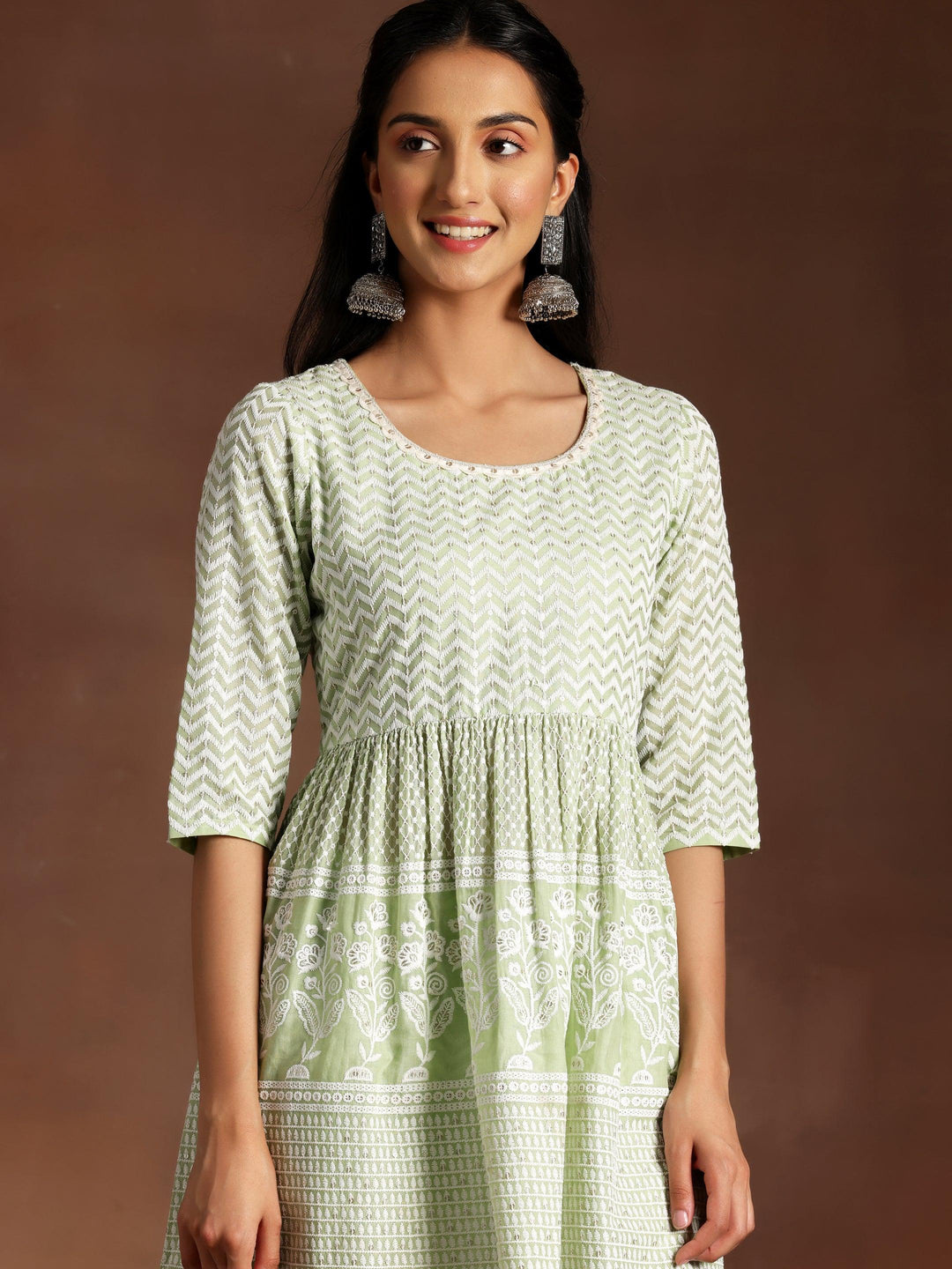 Green Embroidered Cotton Co-Ords - Libas 