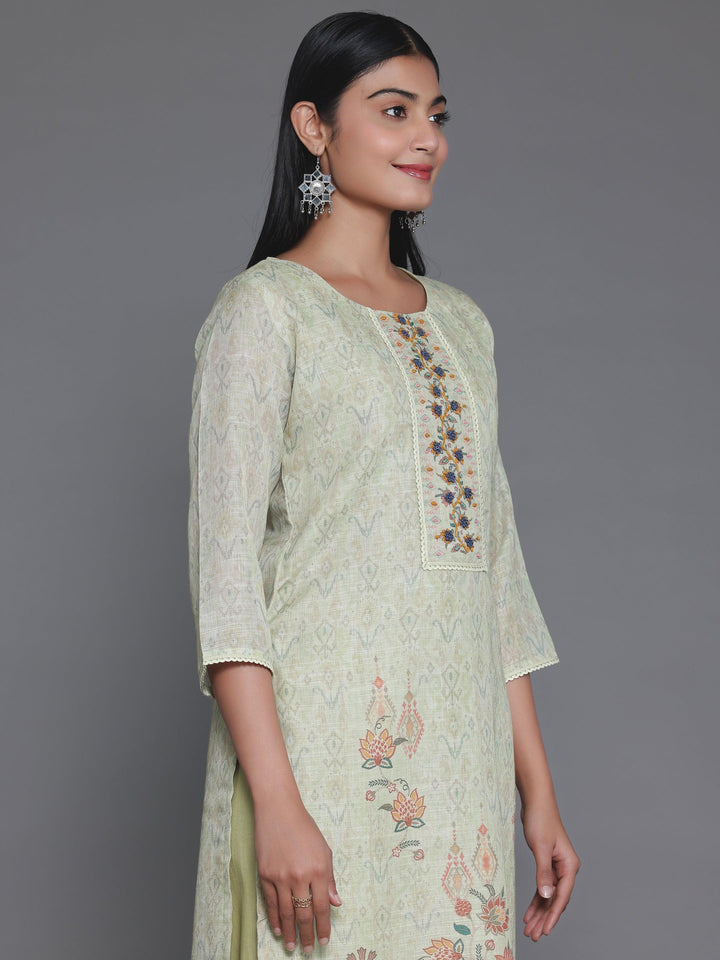 Green Printed Cotton Straight Suit With Dupatta - Libas