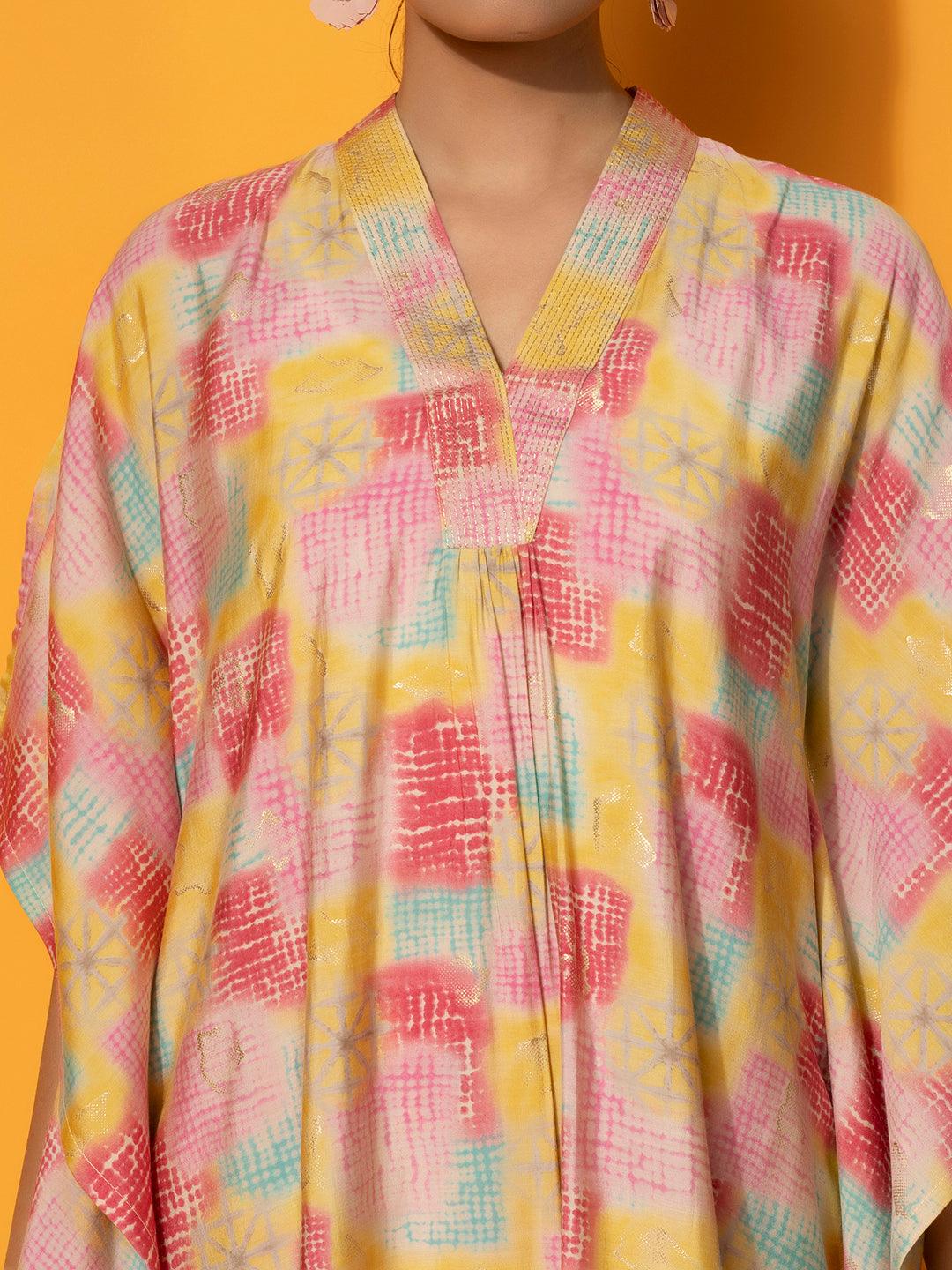 Yellow Printed Silk Blend Co-Ords - Libas 