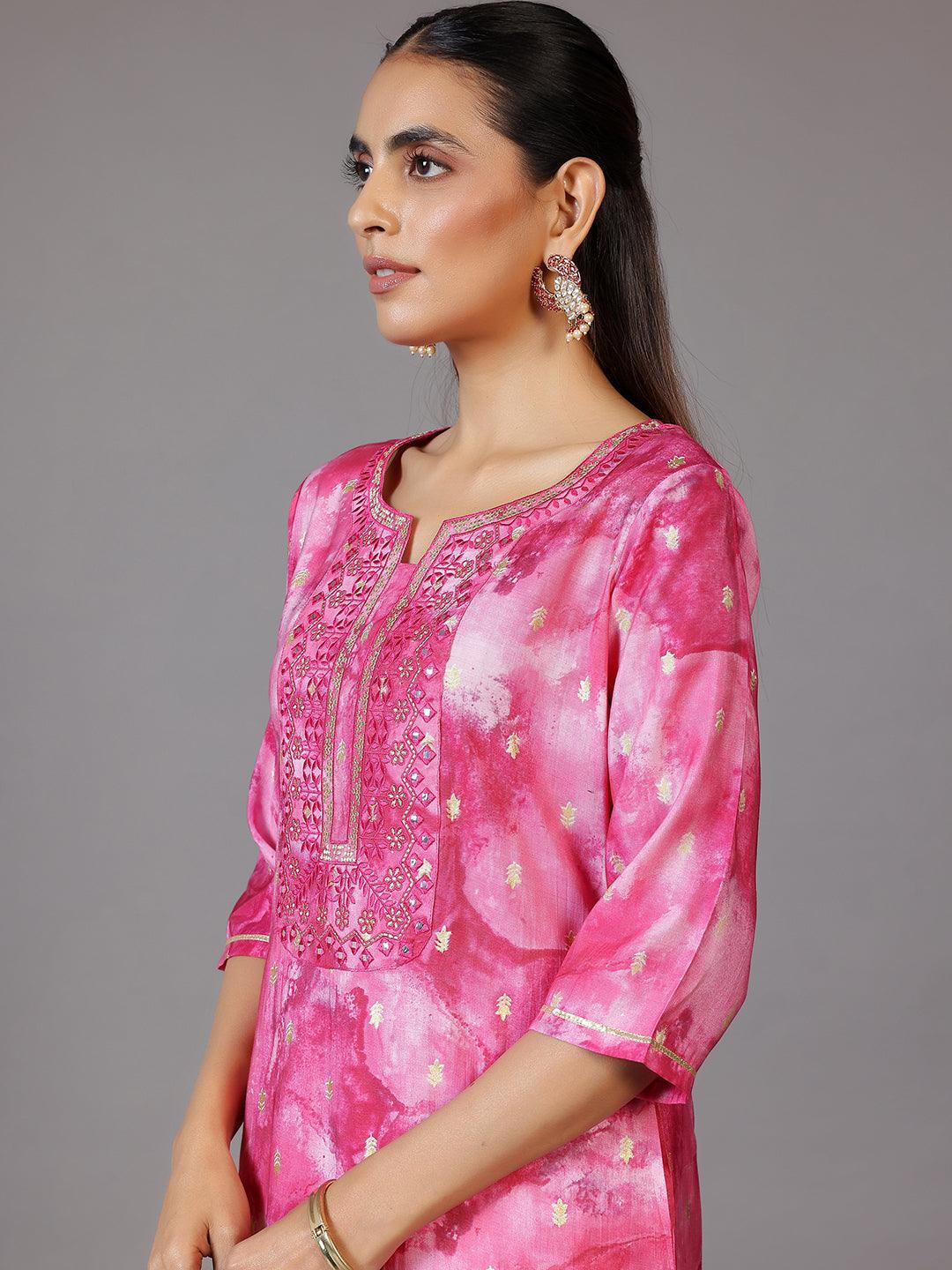 Pink Yoke Design Silk Straight Kurta - Libas