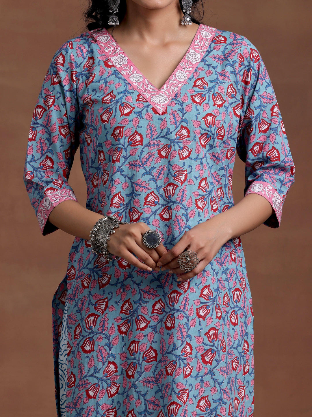 Blue Printed Cotton Straight Suit With Dupatta - Libas 