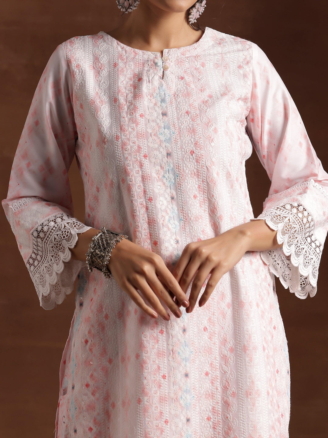 Peach Embroidered Cotton Blend Straight Suit With Dupatta - Libas 