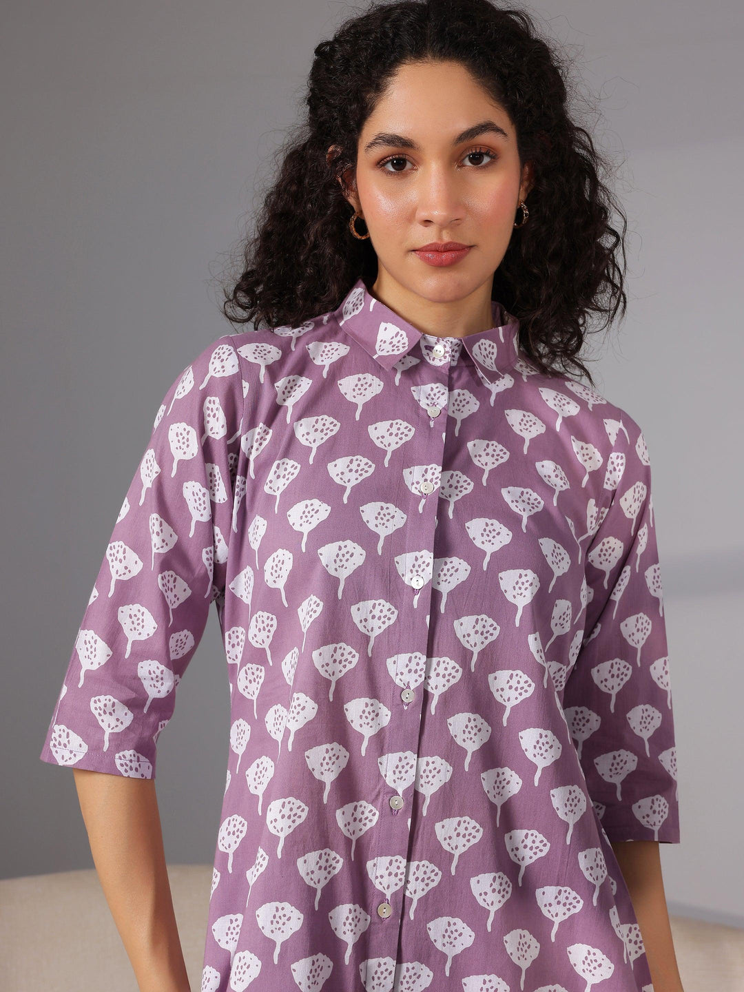 Purple Printed Cotton Night Suits - Libas 