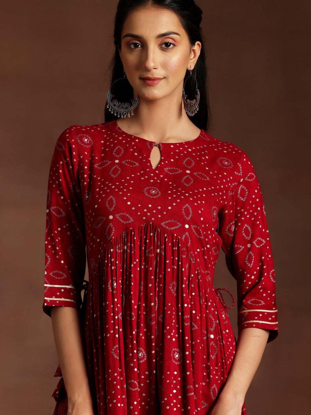 Zainab Red Printed Rayon A-Line Kurta With Palazzos & Dupatta - Libas