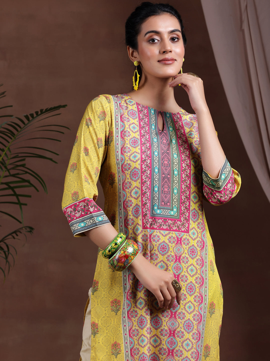  Mustard Printed Crepe Straight Kurta 