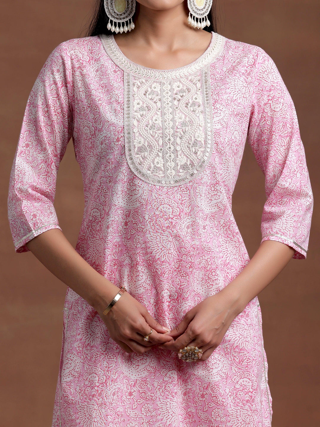 Pink Yoke Design Cotton Straight Suit With Dupatta - Libas