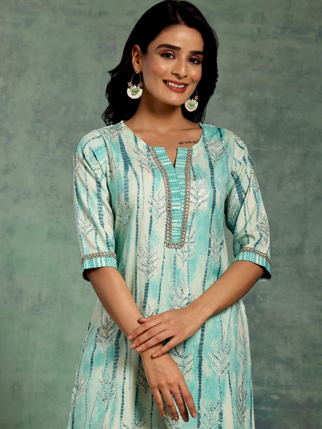 Blue Printed Rayon Straight Kurta Set - Libas